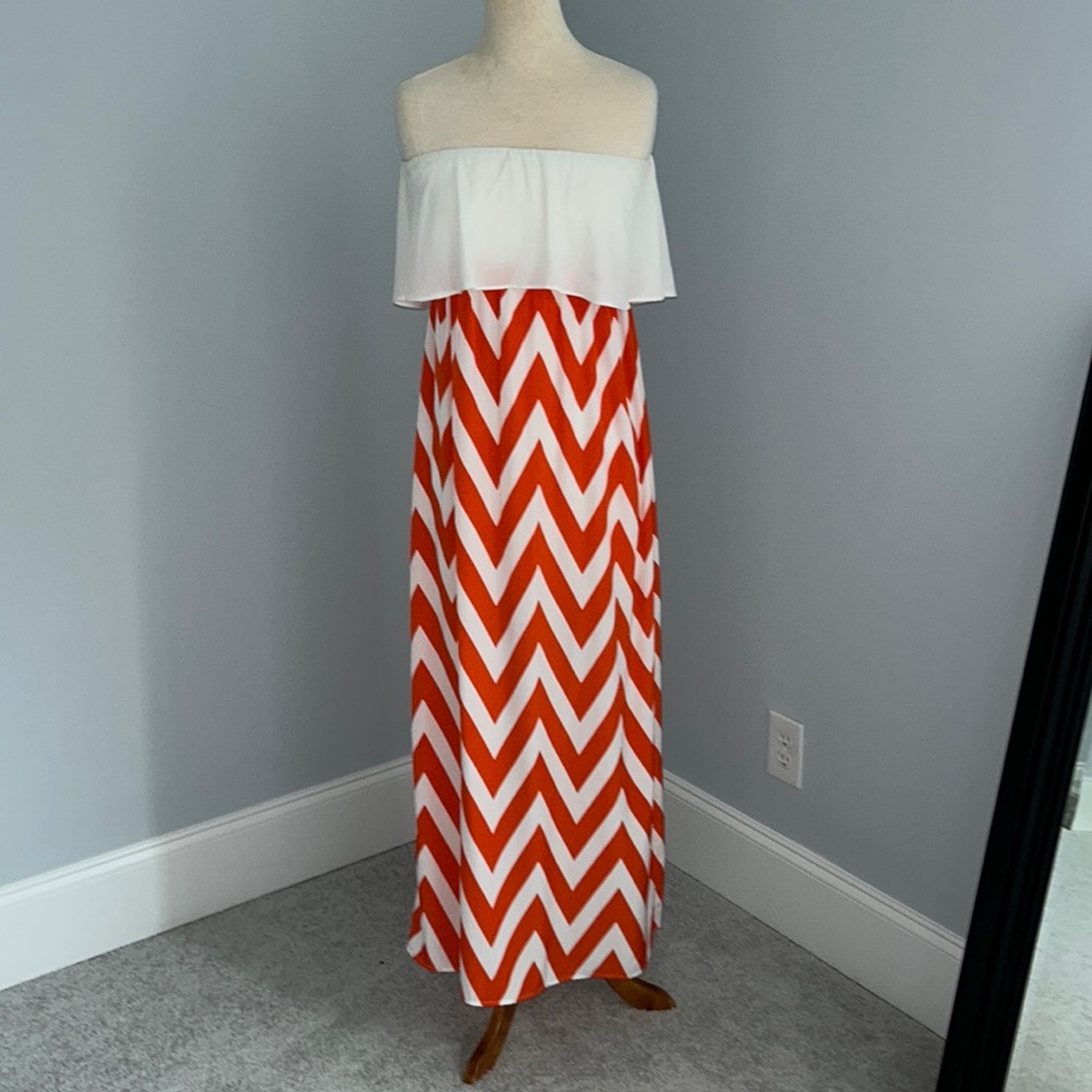Orange and White Chevron Maxi dress